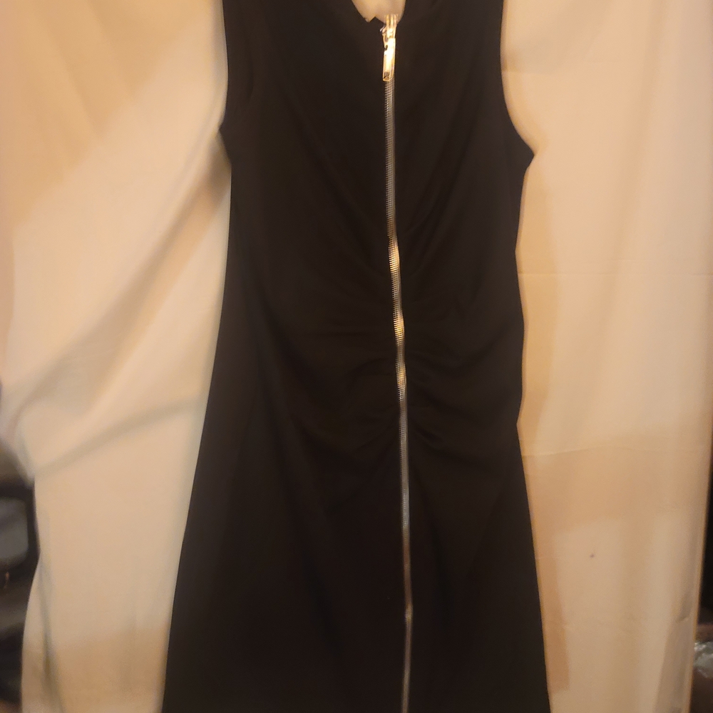 Aa Studio Black Sleeveless Midi Dress with Silver Zip